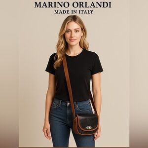Marino Orlandi Green and Black Leather Detail